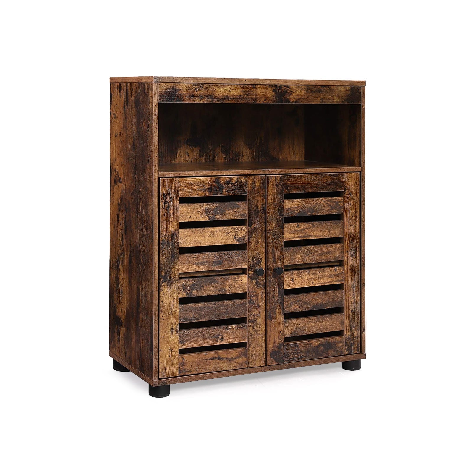 Storage Cupboard – Wood – Rustic Brown – Louvered Doors and Adjustable Shelf