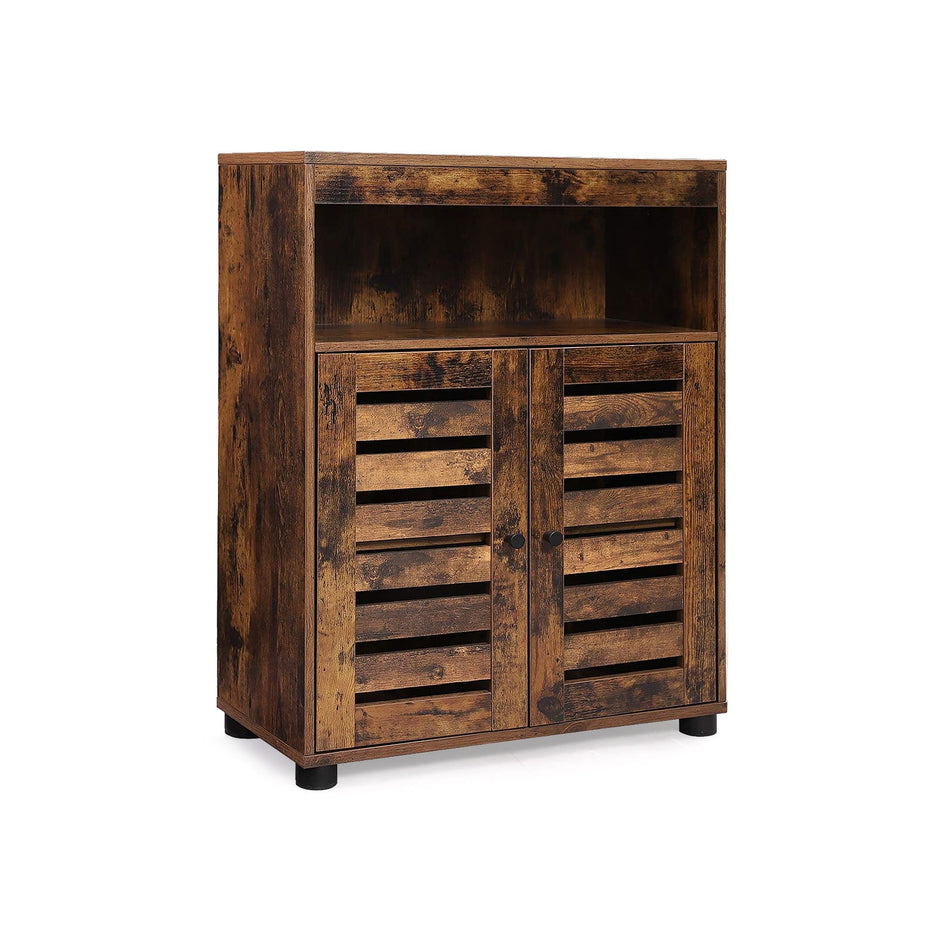 Storage Cupboard – Wood – Rustic Brown – Louvered Doors and Adjustable Shelf