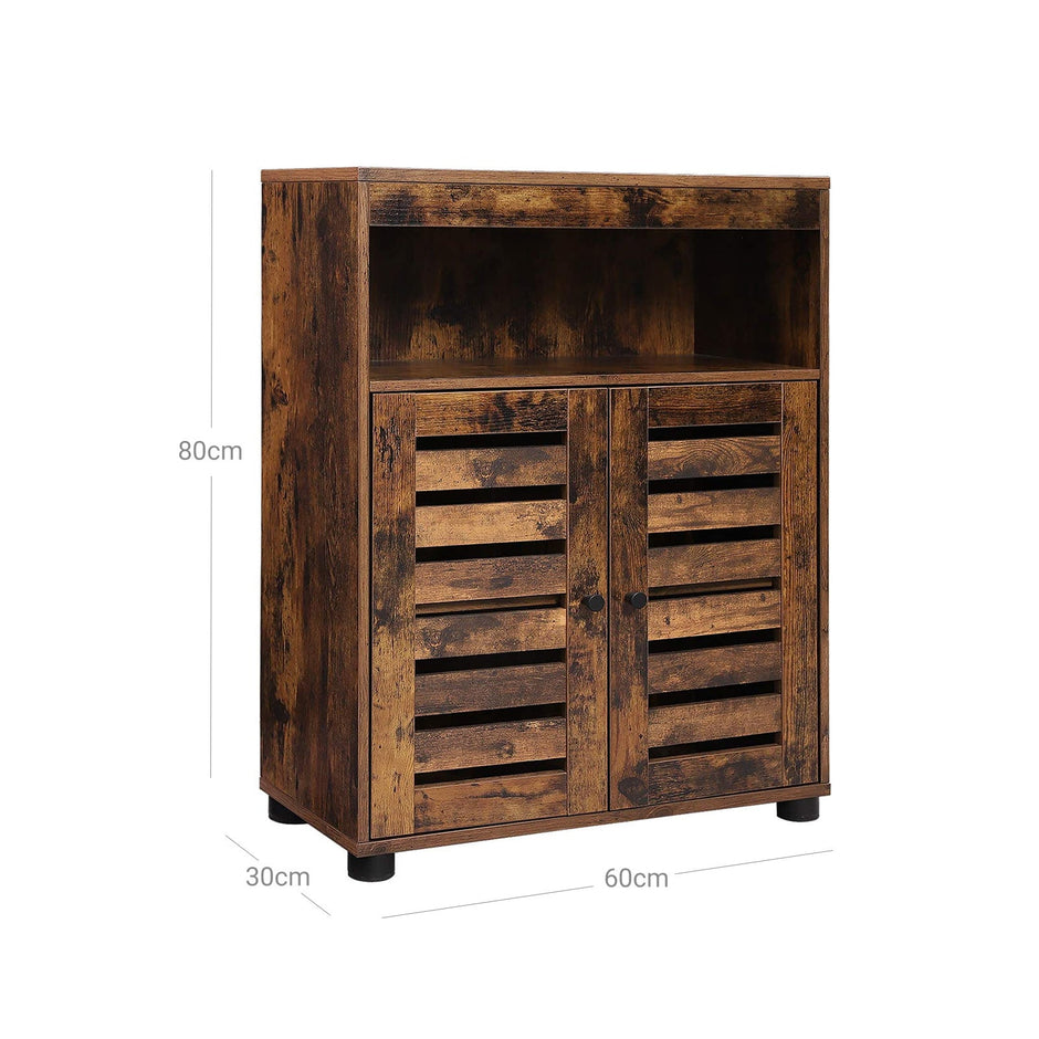 Storage Cupboard – Wood – Rustic Brown – Louvered Doors and Adjustable Shelf