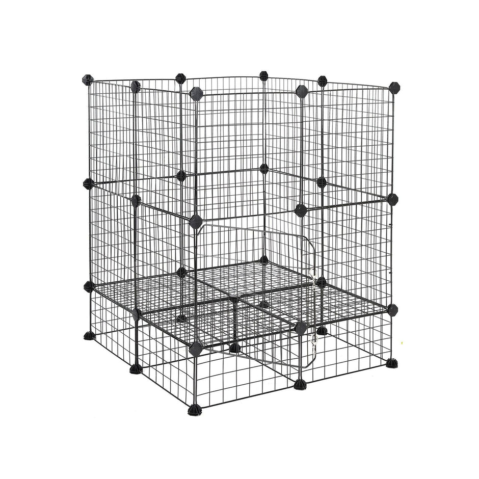 Customizable Pet Playpen – Metal – Black – Indoor Grid Design with Rubber Mallet
