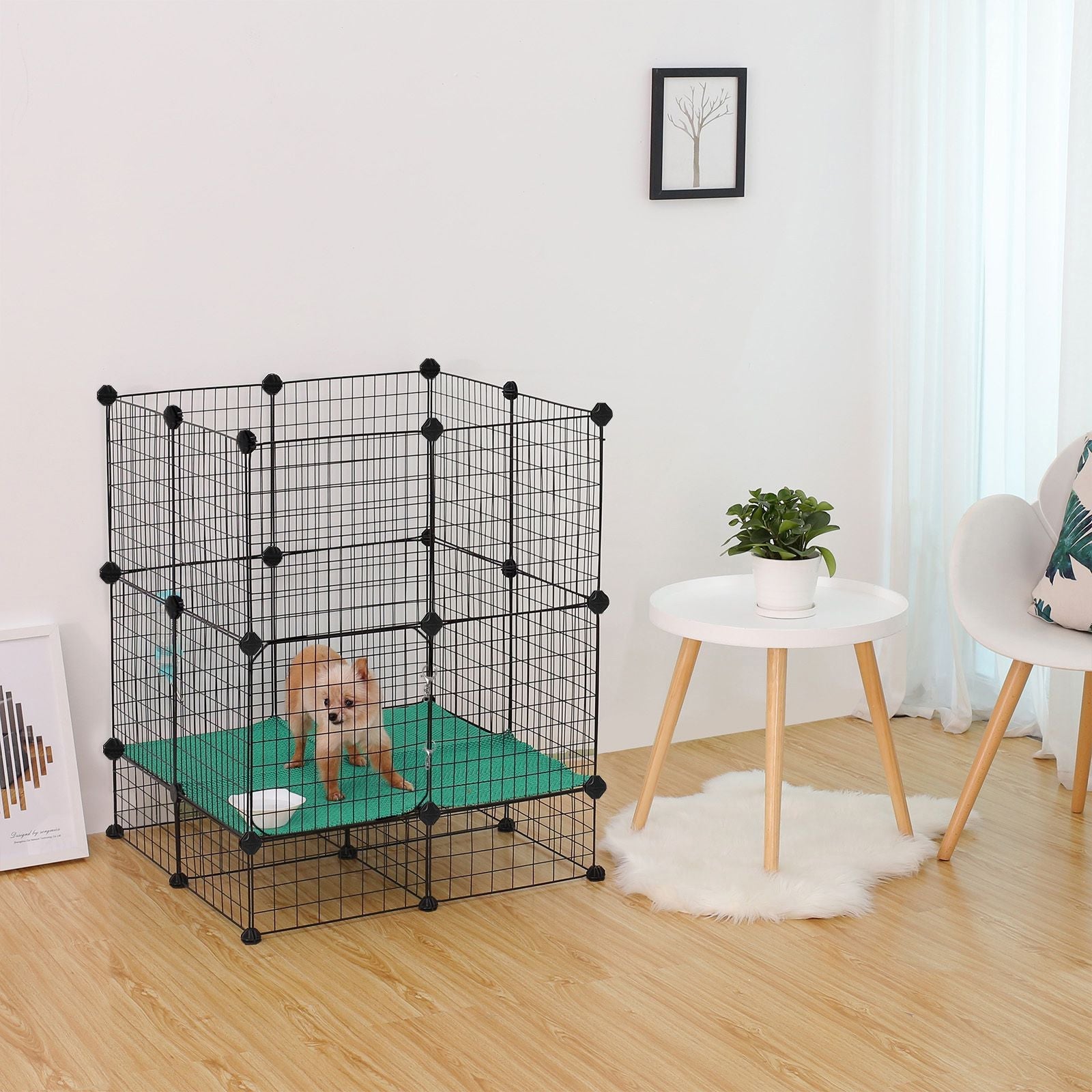 Customizable Pet Playpen – Metal – Black – Indoor Grid Design with Rubber Mallet
