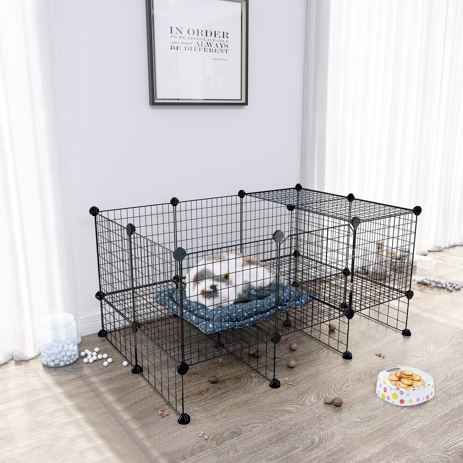 Customizable Pet Playpen – Metal – Black – Indoor Grid Design with Rubber Mallet