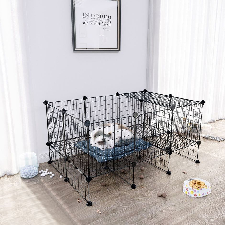 Customizable Pet Playpen – Metal – Black – Indoor Grid Design with Rubber Mallet