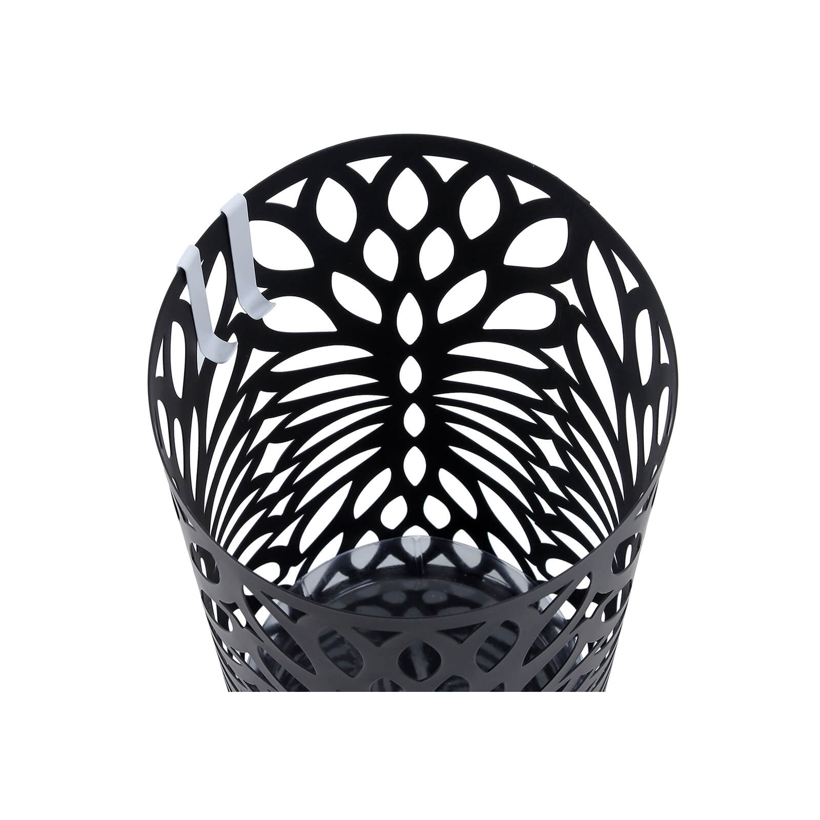 Cylindrical Umbrella Stand – Metal – Black – Includes Hooks and Drip Tray