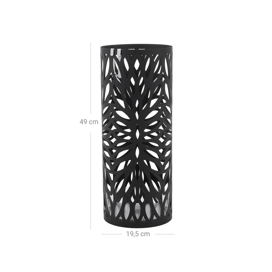 Cylindrical Umbrella Stand – Metal – Black – Includes Hooks and Drip Tray