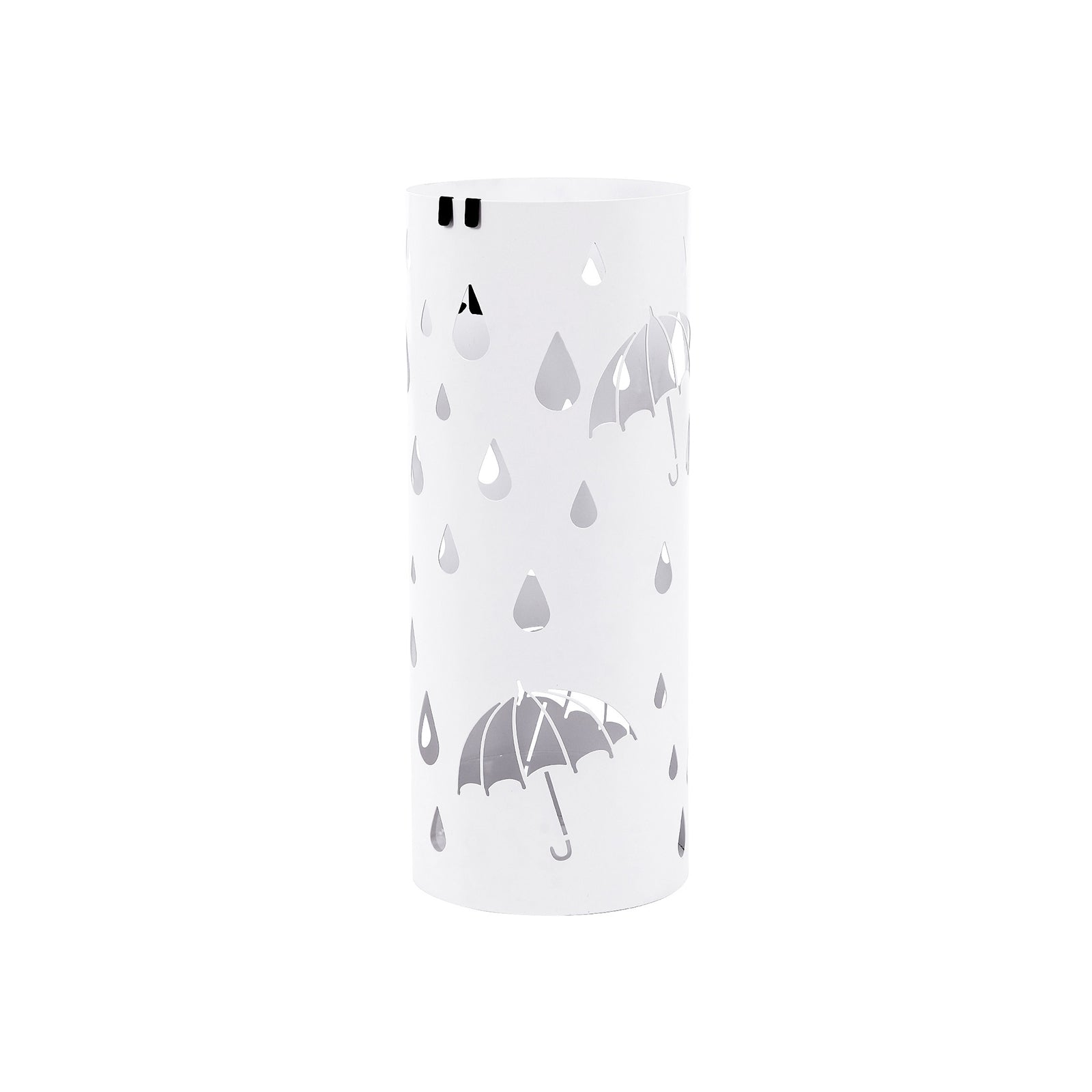 Cylindrical Umbrella Stand – Metal – White – With Hooks and Drip Tray