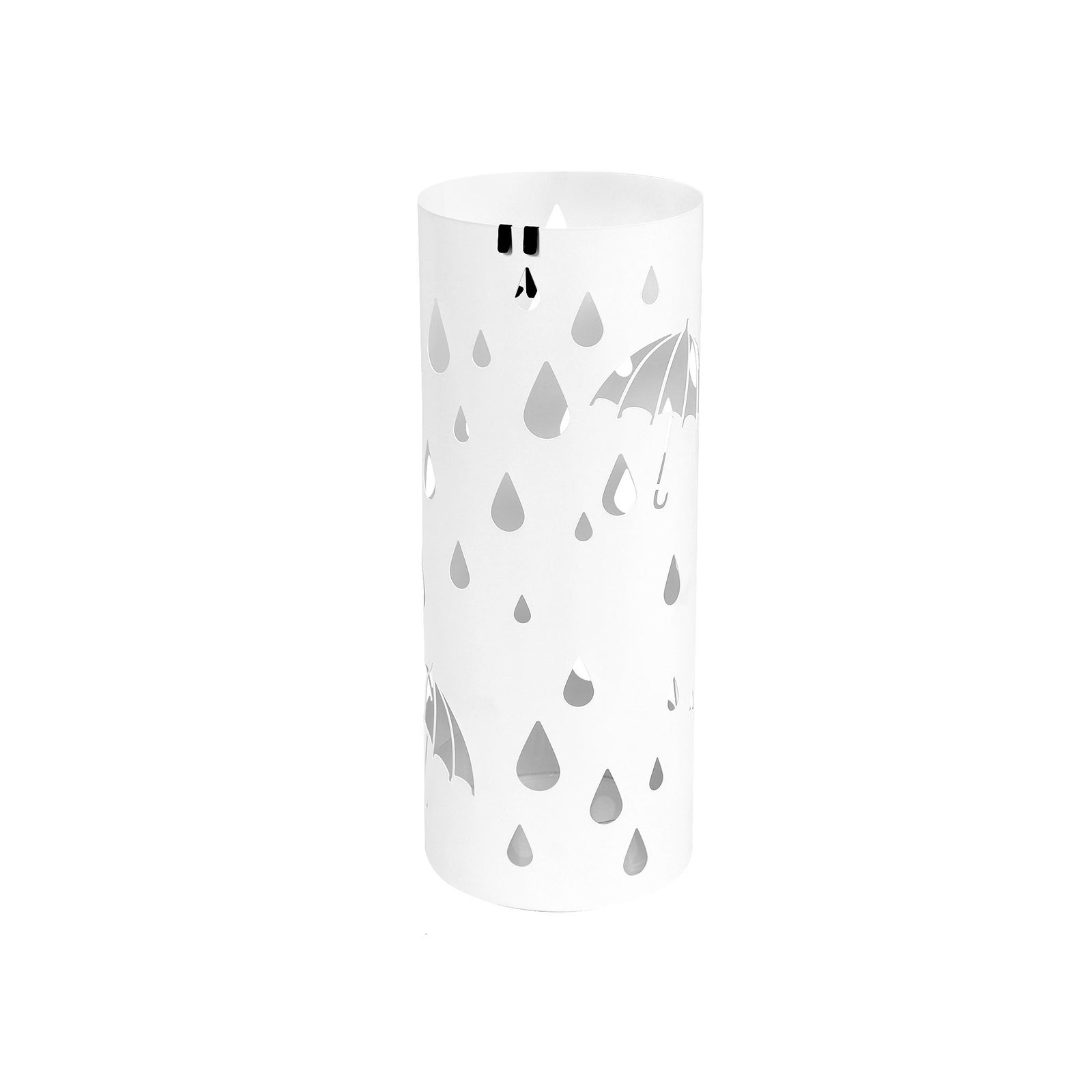 Cylindrical Umbrella Stand – Metal – White – With Hooks and Drip Tray