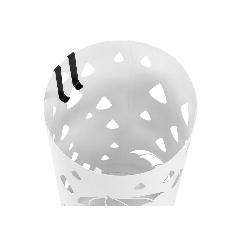 Cylindrical Umbrella Stand – Metal – White – With Hooks and Drip Tray