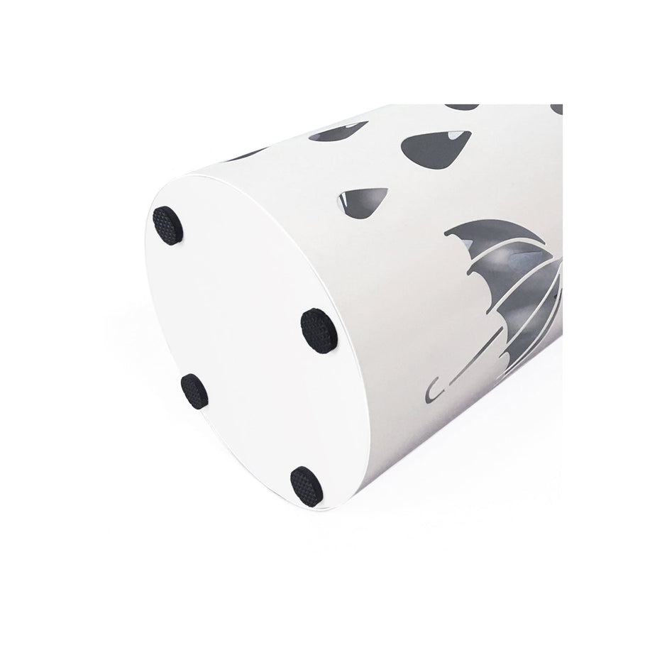 Cylindrical Umbrella Stand – Metal – White – With Hooks and Drip Tray