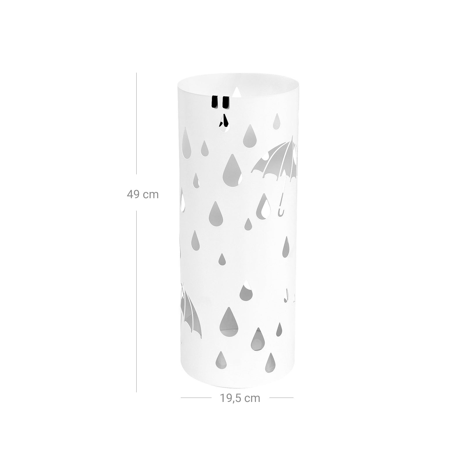 Cylindrical Umbrella Stand – Metal – White – With Hooks and Drip Tray