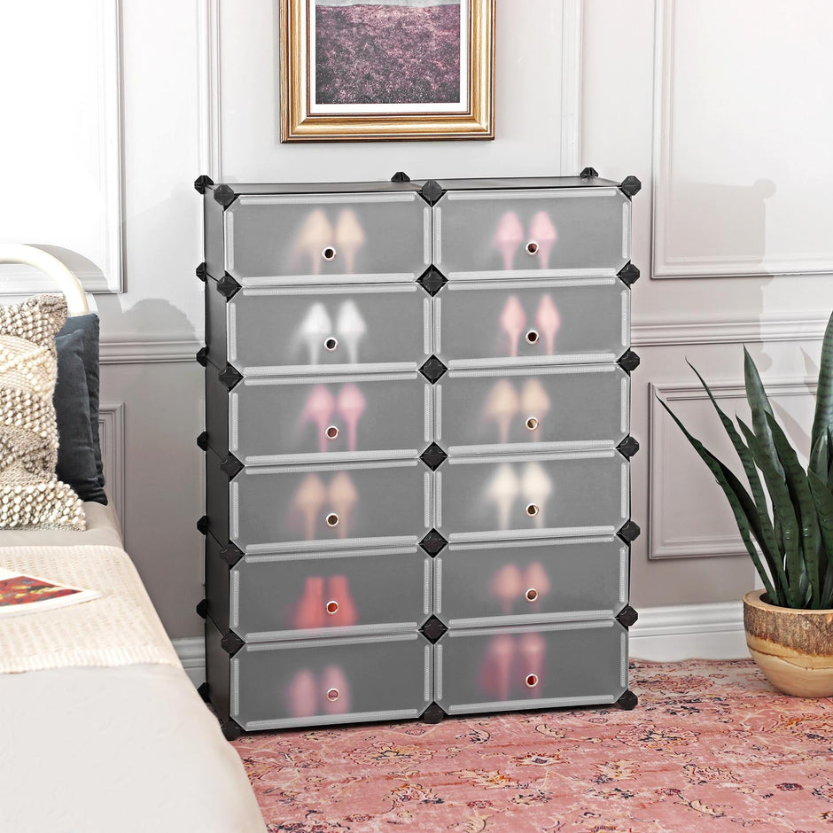 Plastic Storage Organizer – Plastic – White – 12 Cube Interlocking Design