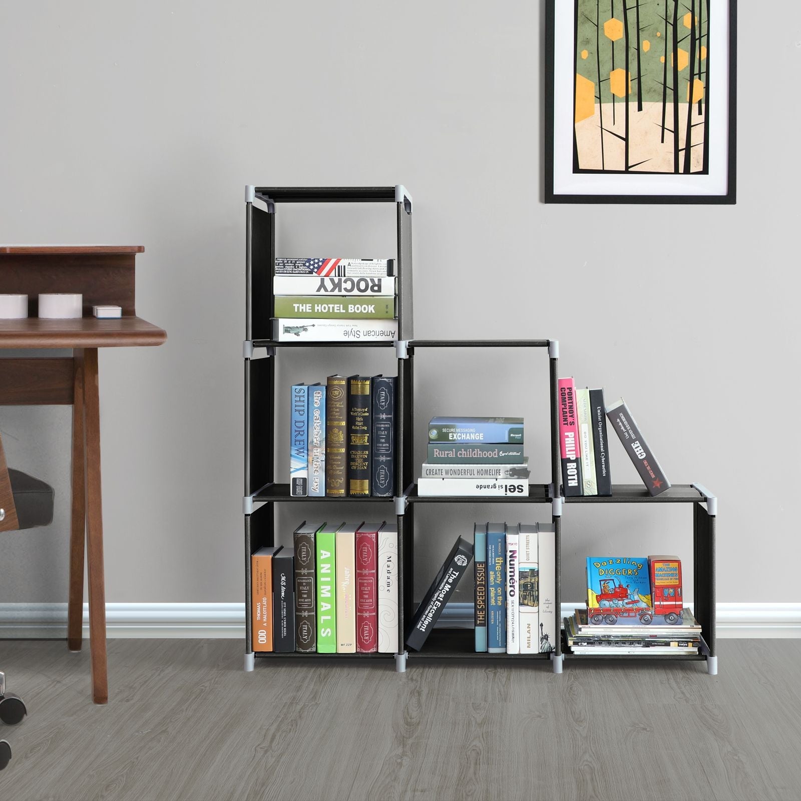 DIY Bookcase – Wood – Black – Multifunctional Storage and Room Divider