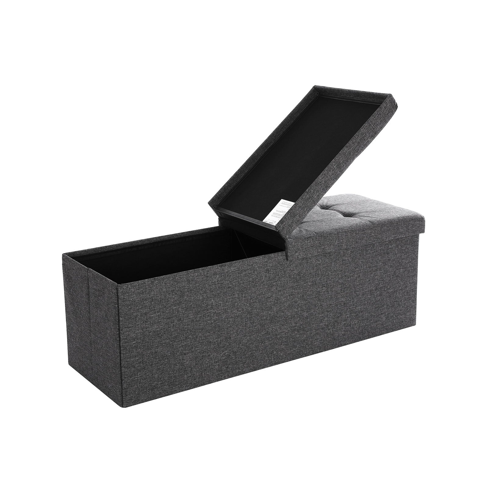 Folding Ottoman – Linen and MDF – Dark Grey – Maximum Load 300 kg, 120 L