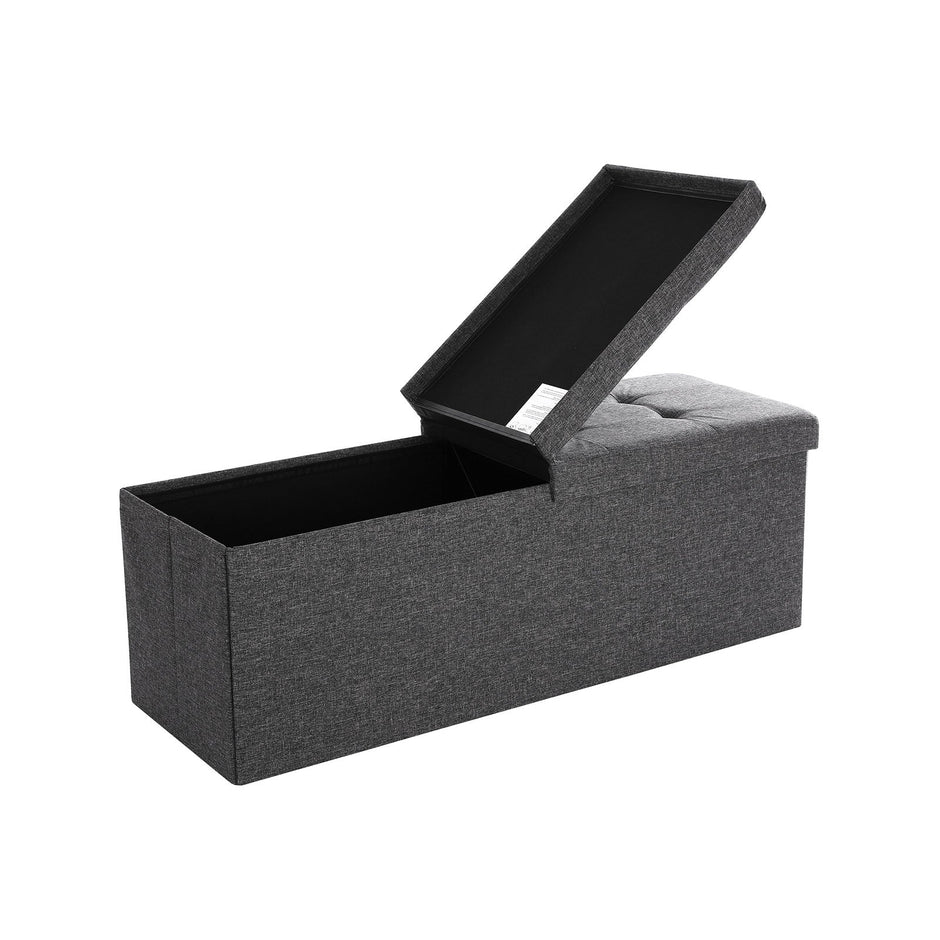 Folding Ottoman – Linen and MDF – Dark Grey – Maximum Load 300 kg, 120 L