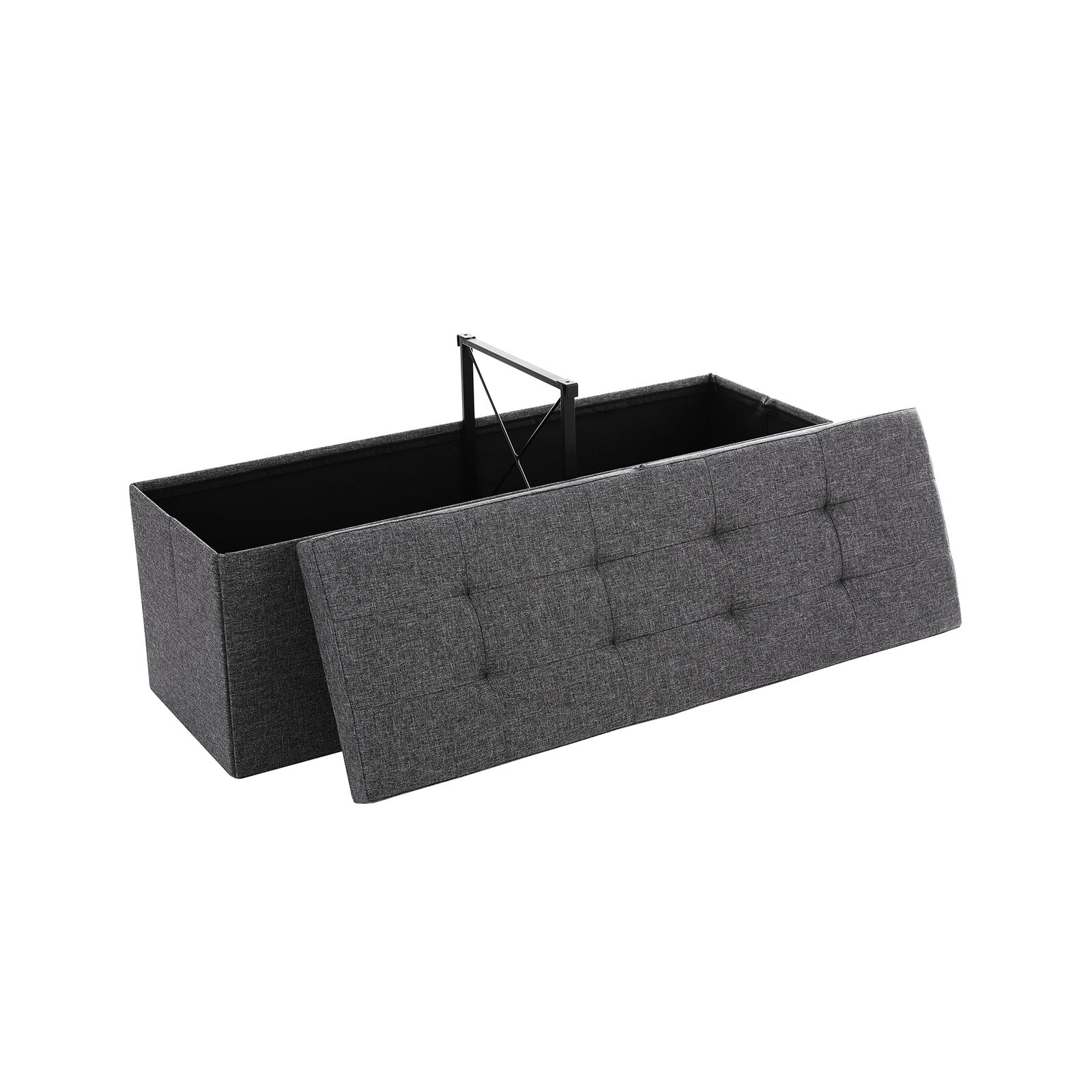 Folding Ottoman – Linen and MDF – Dark Grey – Maximum Load 300 kg, 120 L