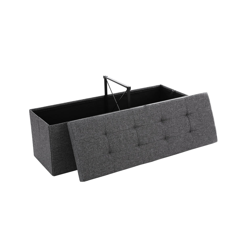 Folding Ottoman – Linen and MDF – Dark Grey – Maximum Load 300 kg, 120 L