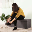 Folding Ottoman – Linen and MDF – Dark Grey – Maximum Load 300 kg, 120 L