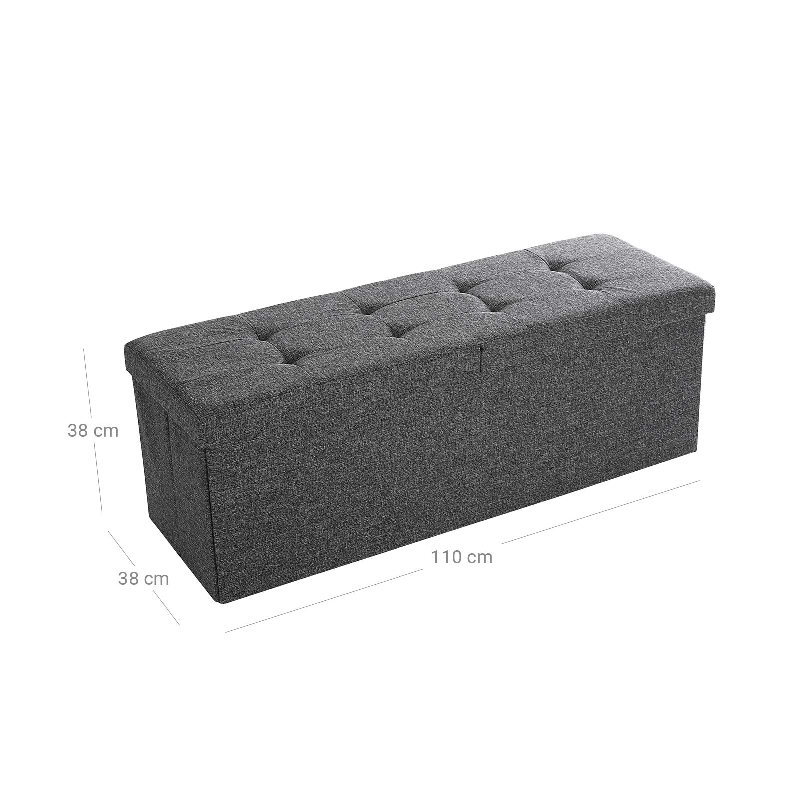 Folding Ottoman – Linen and MDF – Dark Grey – Maximum Load 300 kg, 120 L
