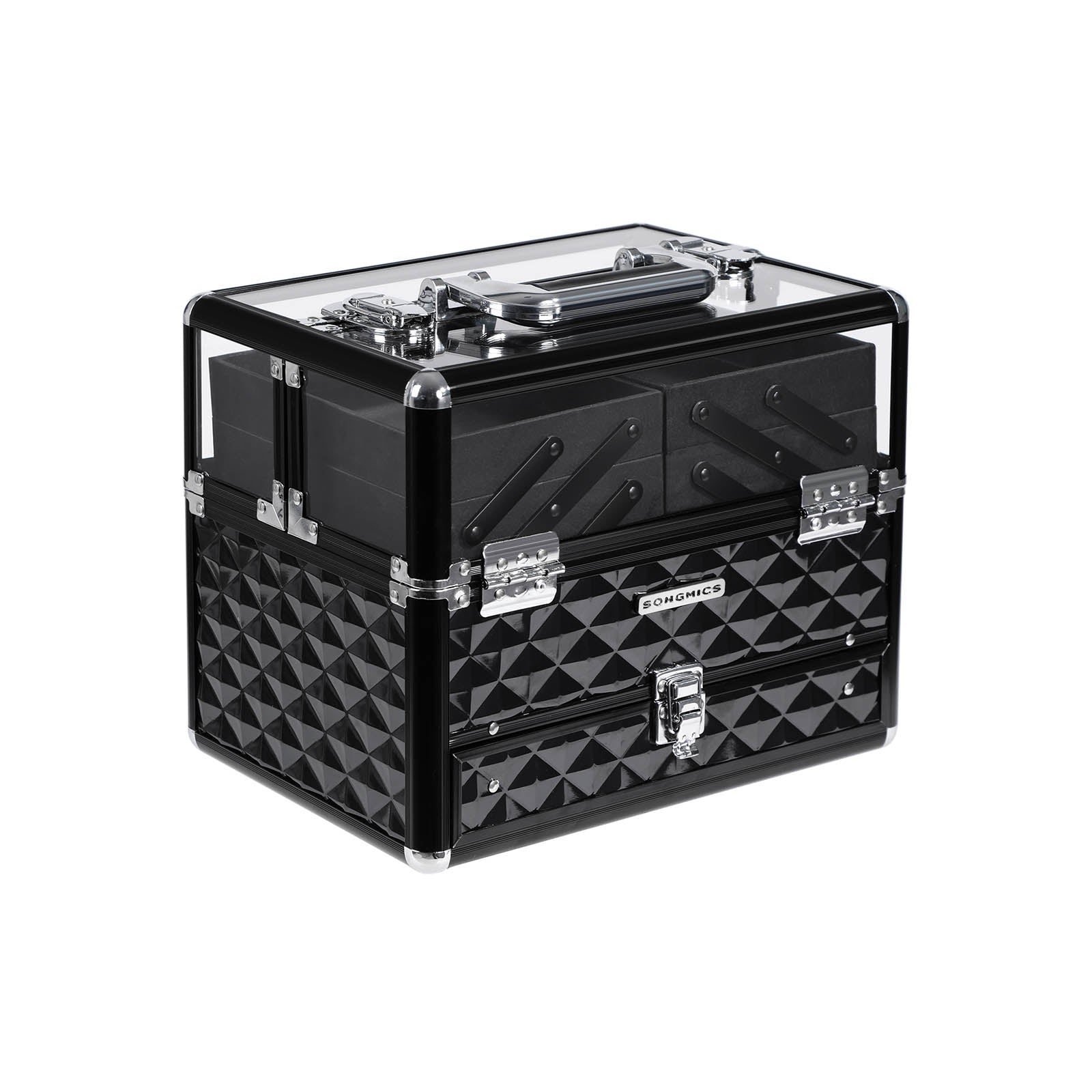 Deluxe Makeup Case – Acrylic – Black – Professional Organiser with Pull-Out Tray