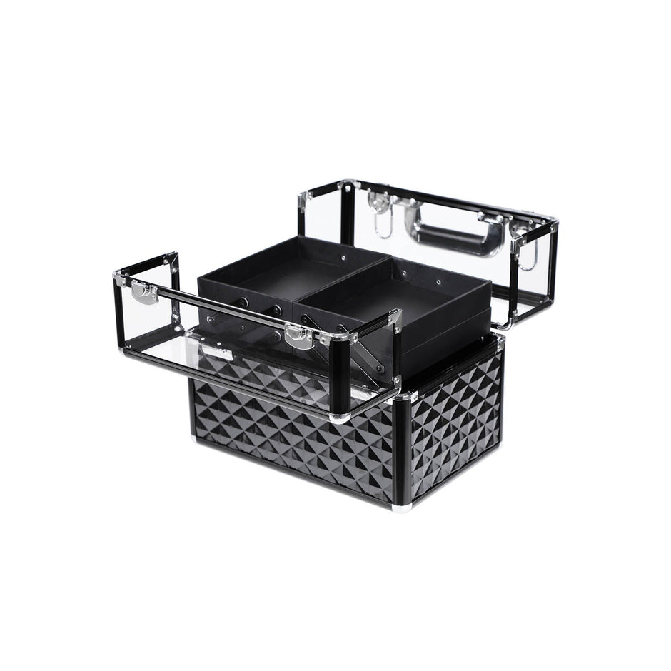 Deluxe Makeup Case – Acrylic – Black – Professional Organiser with Pull-Out Tray