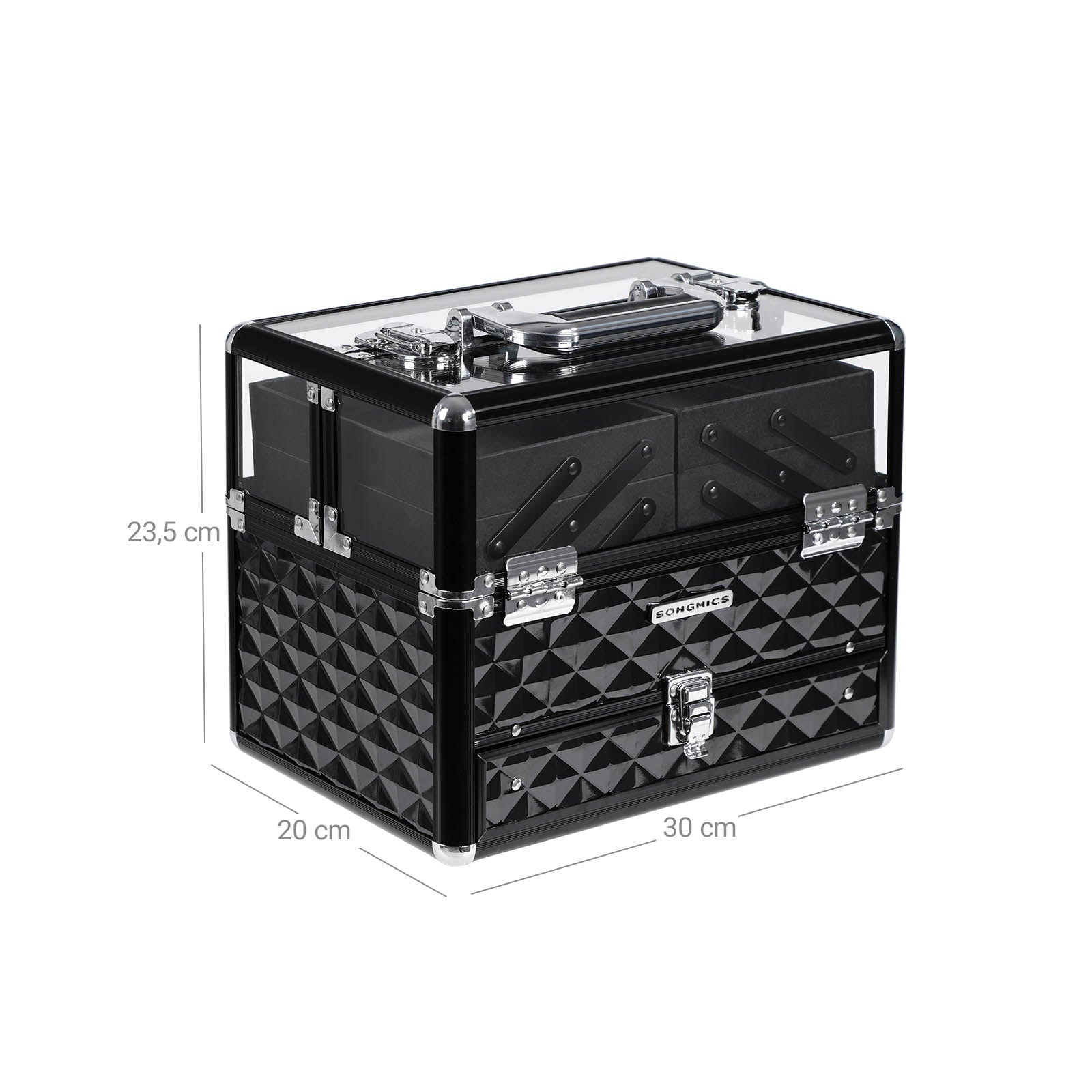 Deluxe Makeup Case – Acrylic – Black – Professional Organiser with Pull-Out Tray