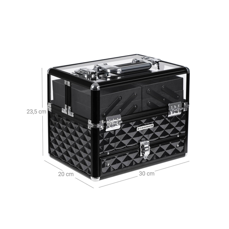 Deluxe Makeup Case – Acrylic – Black – Professional Organiser with Pull-Out Tray