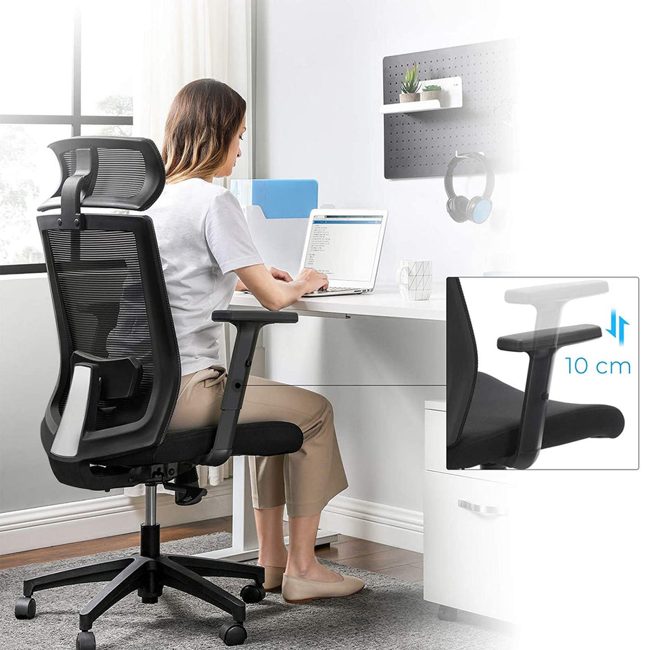Mesh Office Chair – Mesh Fabric – Black – Ergonomic with Adjustable Lumbar Support and Headrest