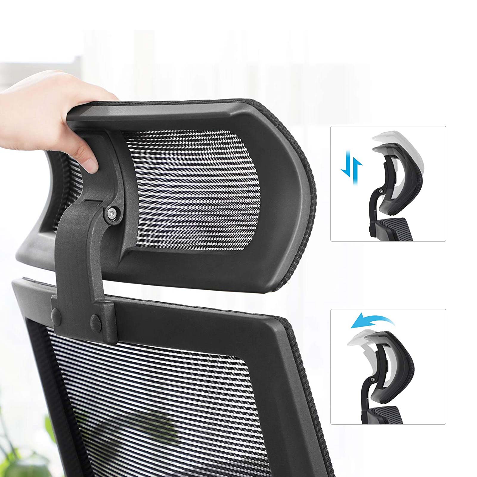 Mesh Office Chair – Mesh Fabric – Black – Ergonomic with Adjustable Lumbar Support and Headrest