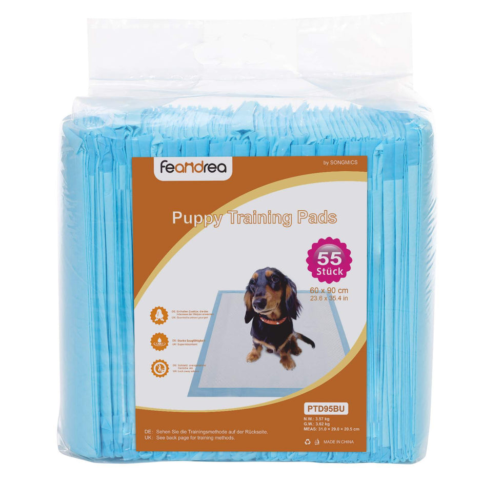 Disposable Pet Training Pads – Highly Absorbent 5-Layer Design – Leakproof Base – 60 x 90 cm – 55 Pack