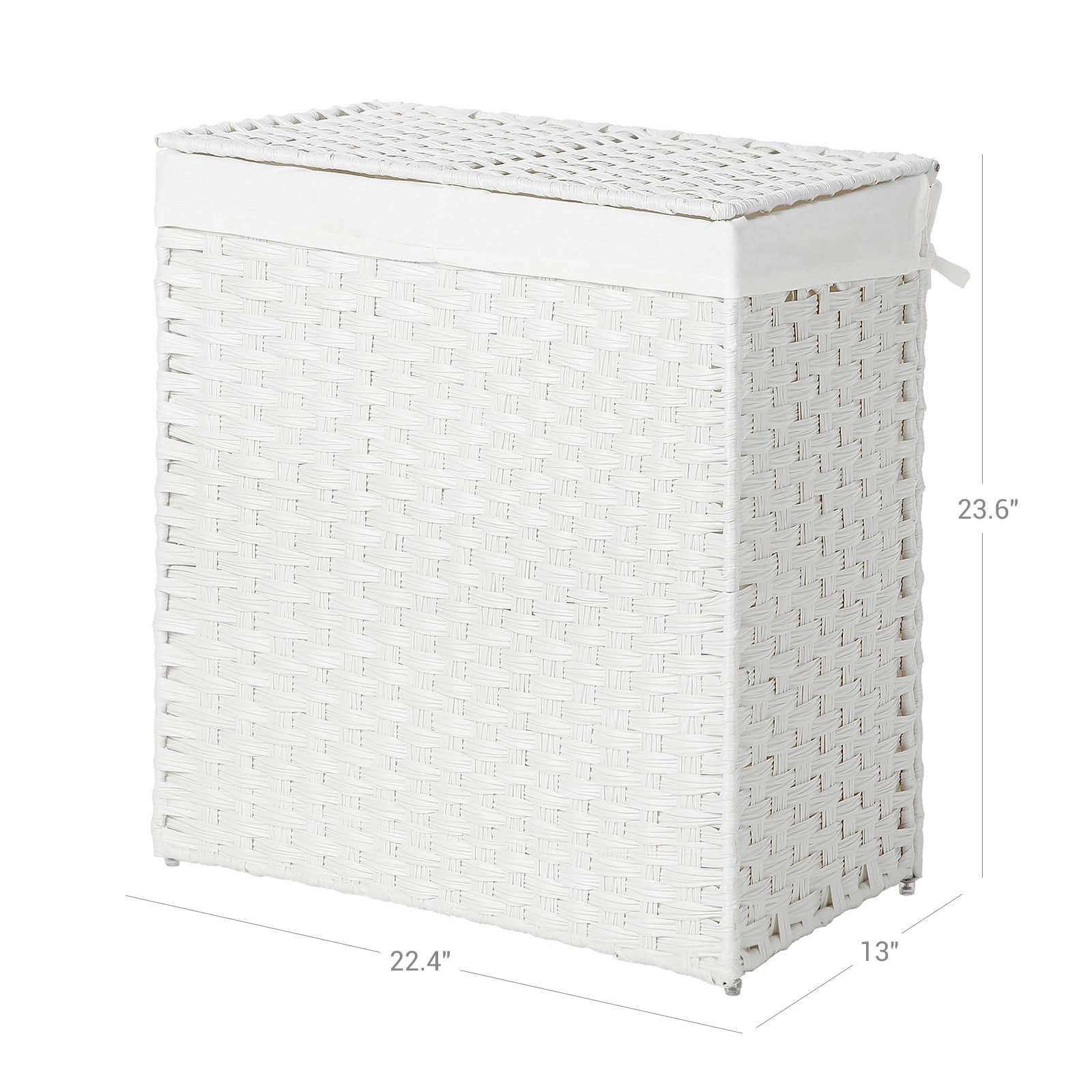 Divided Laundry Basket – Synthetic Rattan – Natural – Foldable with Lid and Removable Liner