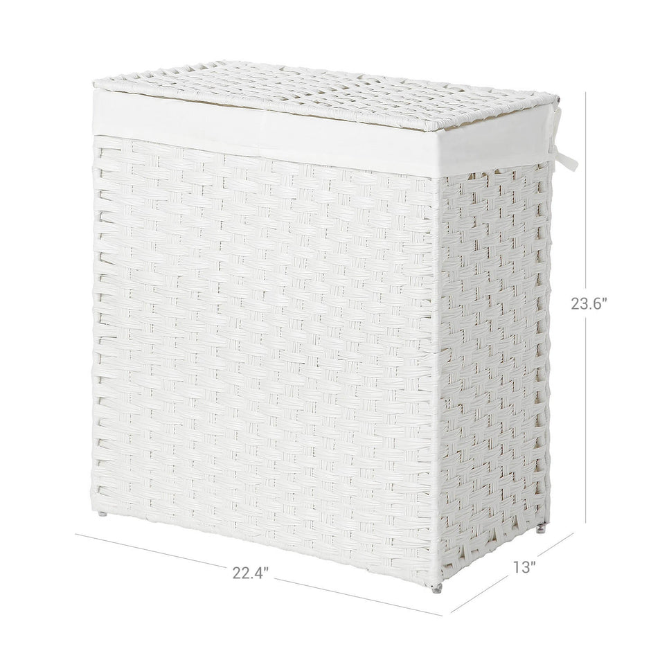 Divided Laundry Basket – Synthetic Rattan – Natural – Foldable with Lid and Removable Liner