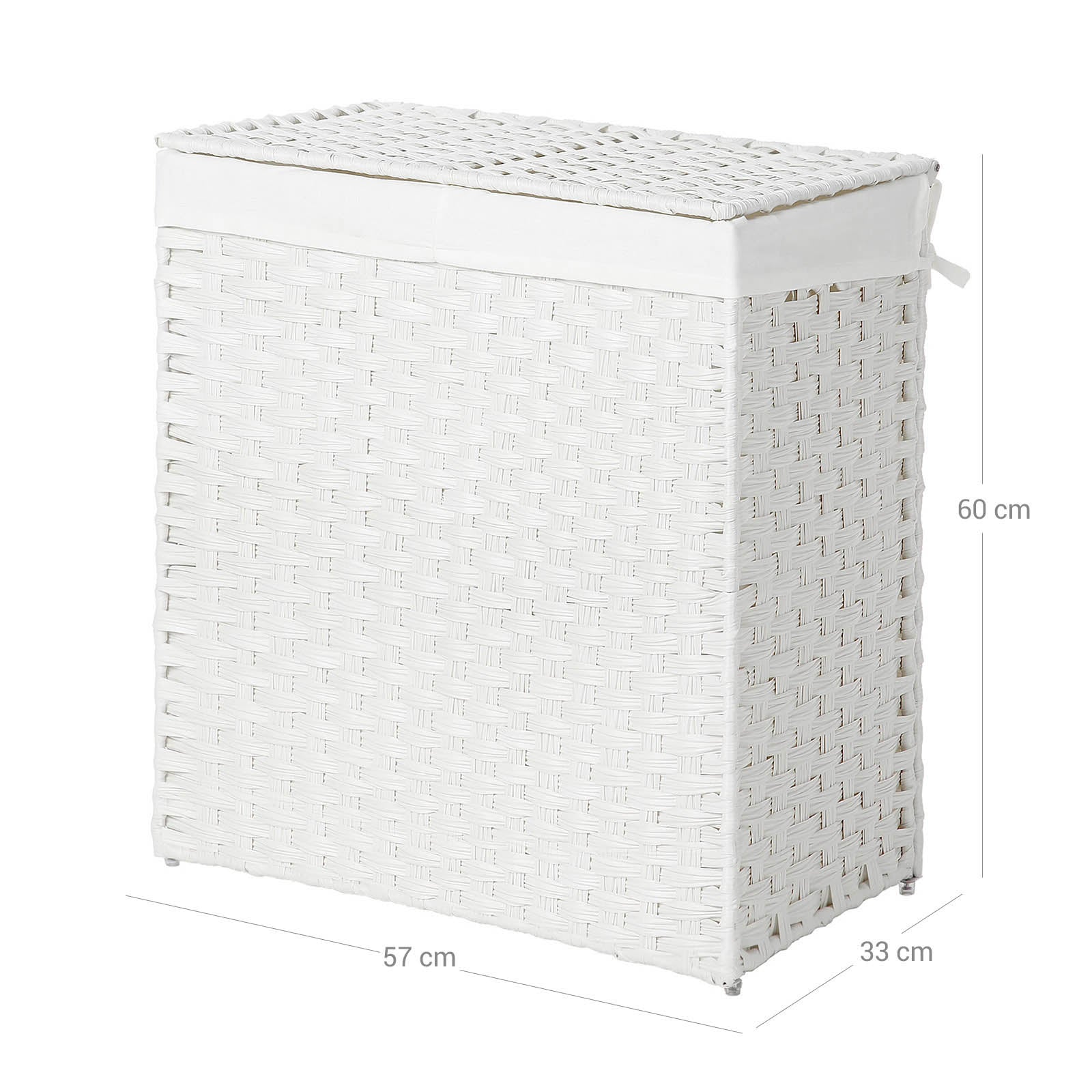 Divided Laundry Basket – Synthetic Rattan – Natural – Foldable with Lid and Removable Liner