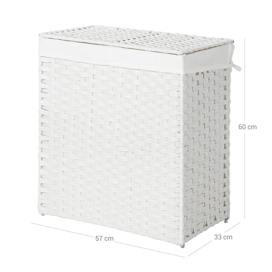 Divided Laundry Basket – Synthetic Rattan – Natural – Foldable with Lid and Removable Liner