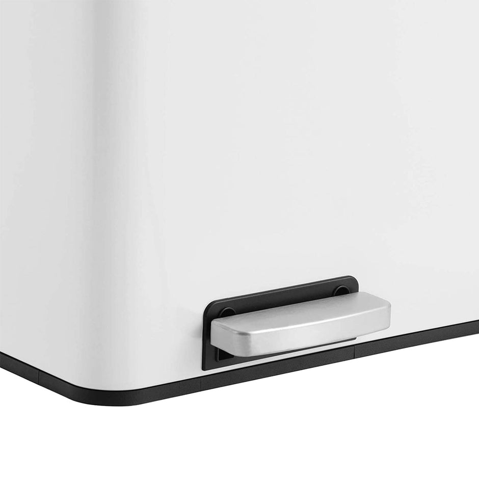Double Compartment Trash Can – Plastic – White – Soft-Close Lids and Pedals