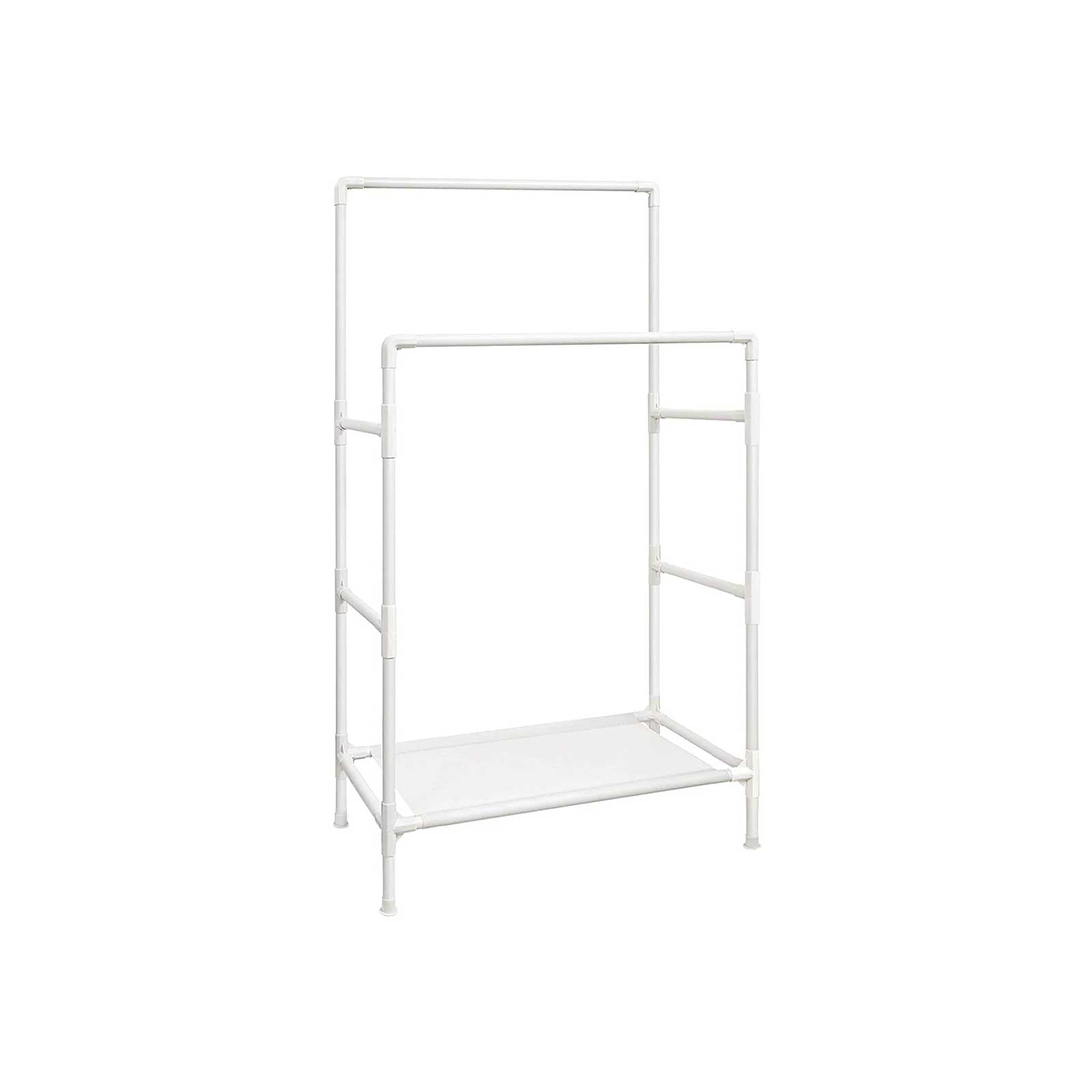 Double Rails Clothes Rack – Metal – White – Max Load 55 kg with Storage Shelf