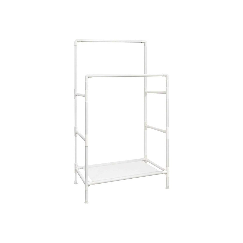 Double Rails Clothes Rack – Metal – White – Max Load 55 kg with Storage Shelf