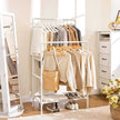 Double Rails Clothes Rack – Metal – White – Max Load 55 kg with Storage Shelf