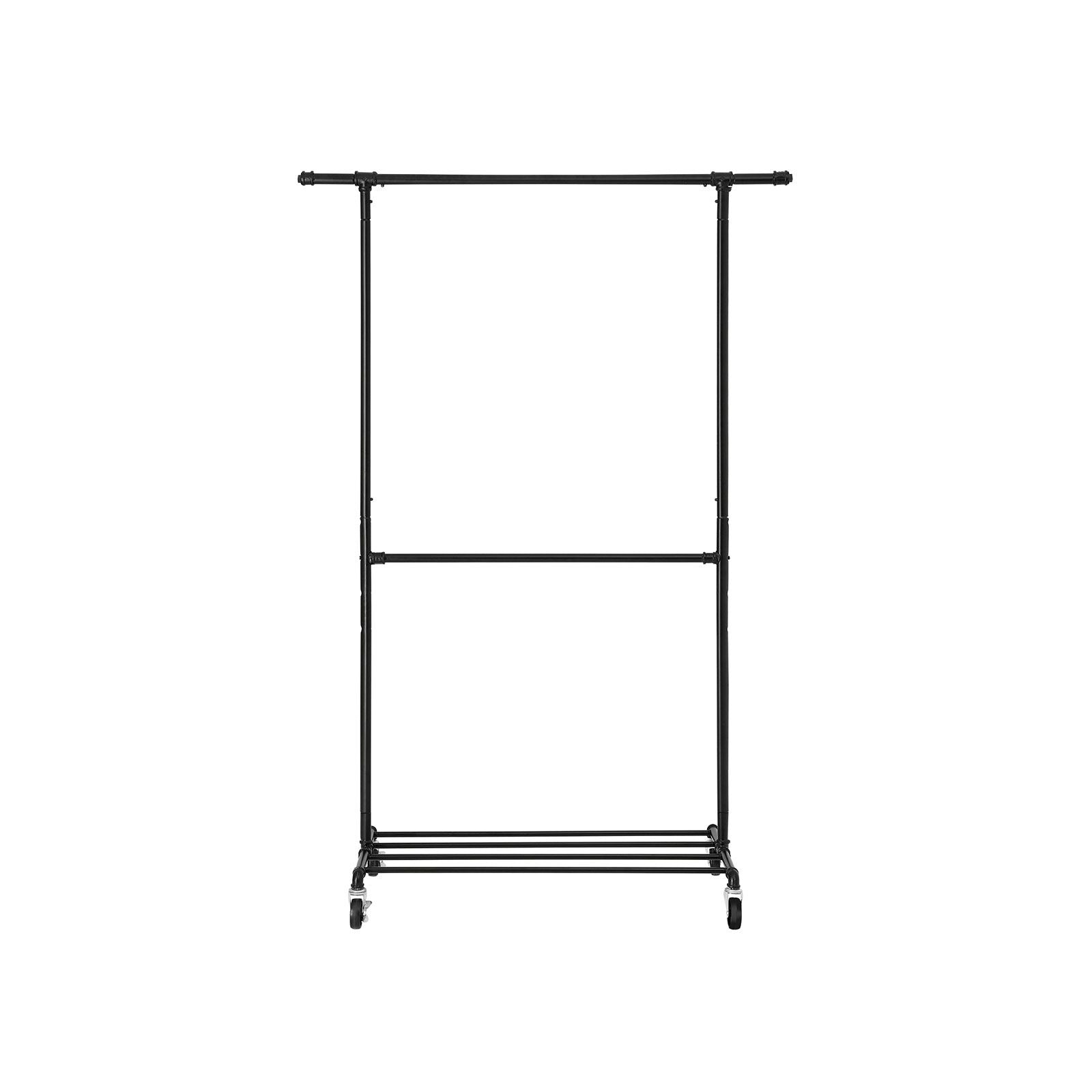 Double Rod Garment Rack – Metal – Black – Heavy Duty with Wheels, 110 Kg Capacity