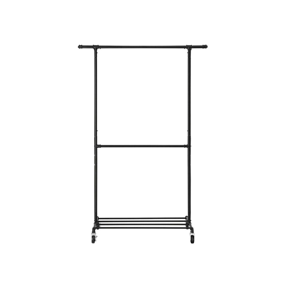 Double Rod Garment Rack – Metal – Black – Heavy Duty with Wheels, 110 Kg Capacity
