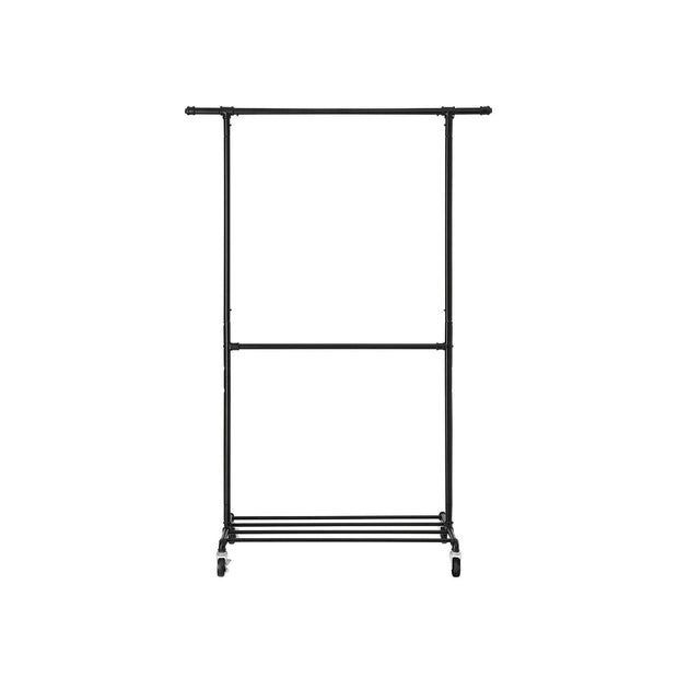 Double Rod Garment Rack – Metal – Black – Heavy Duty with Wheels, 110 Kg Capacity