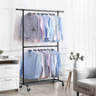 Double Rod Garment Rack – Metal – Black – Heavy Duty with Wheels, 110 Kg Capacity
