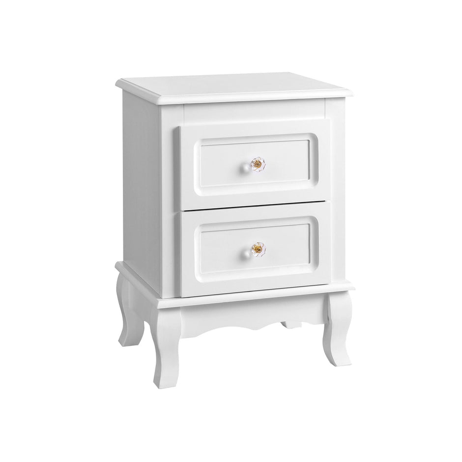 Bedside Table – Wooden – White – Spacious with 2 Drawers and Solid Pine Wood Legs