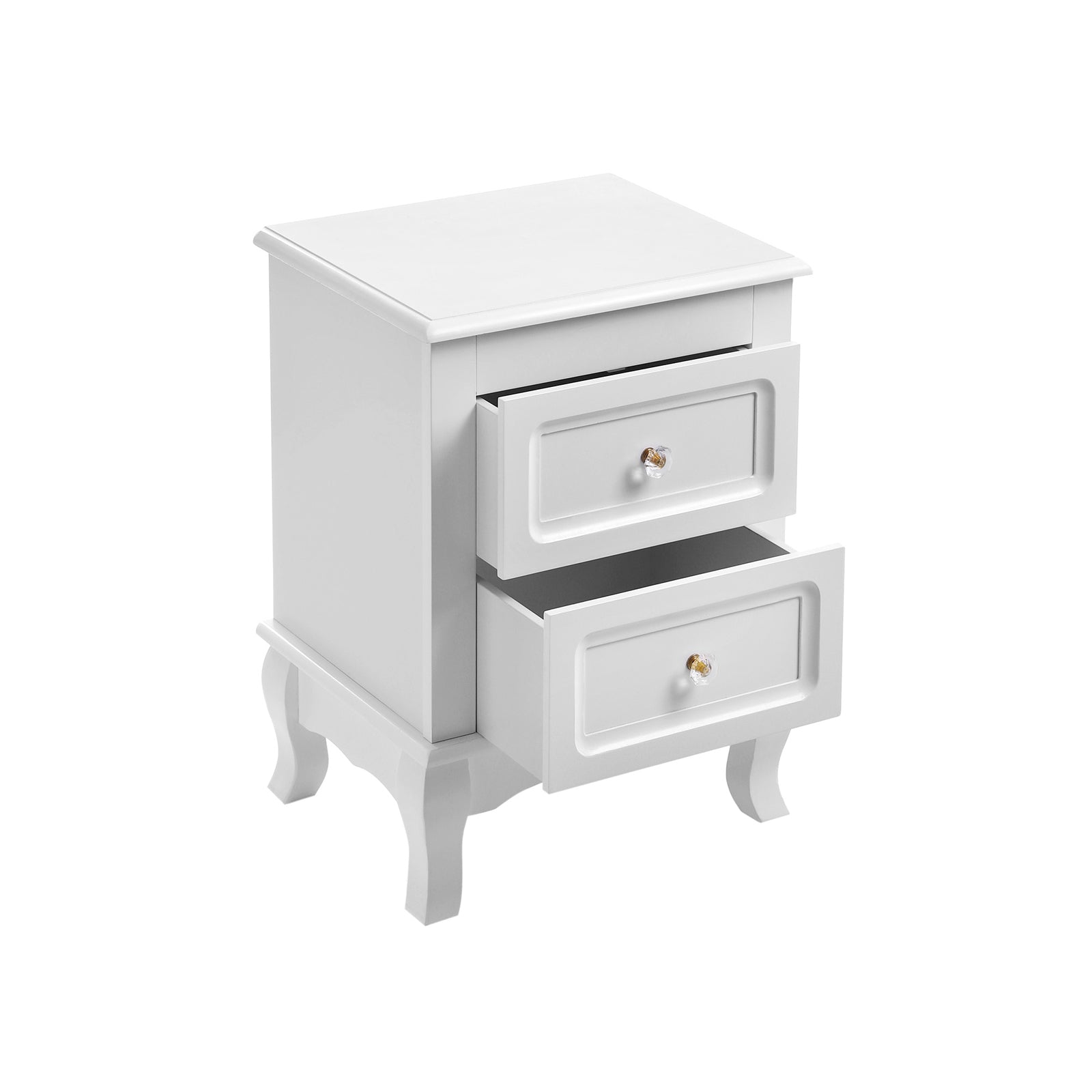 Bedside Table – Wooden – White – Spacious with 2 Drawers and Solid Pine Wood Legs