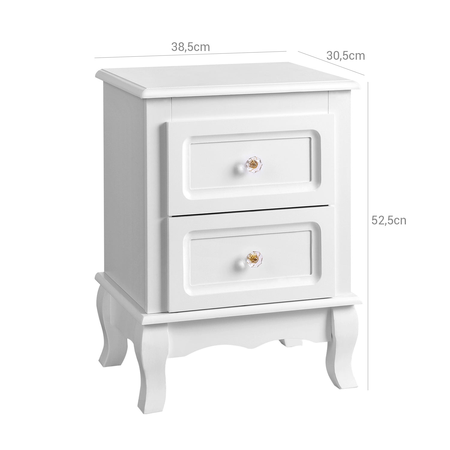 Bedside Table – Wooden – White – Spacious with 2 Drawers and Solid Pine Wood Legs