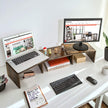 Dual Monitor Riser – Wood – Rustic Brown – Adjustable with 3 Shelves