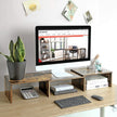 Dual Monitor Riser – Wood – Rustic Brown – Adjustable with 3 Shelves