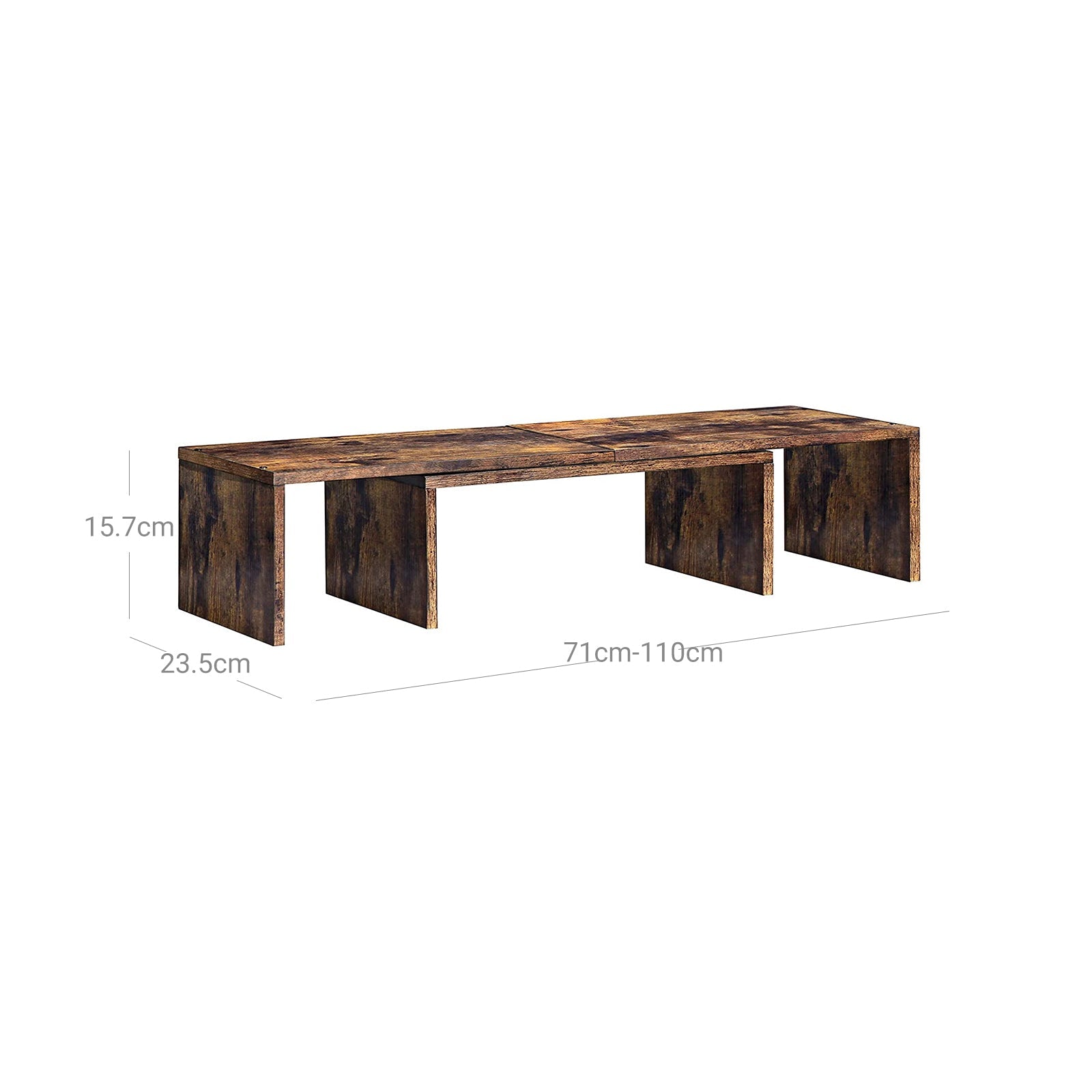 Dual Monitor Riser – Wood – Rustic Brown – Adjustable with 3 Shelves