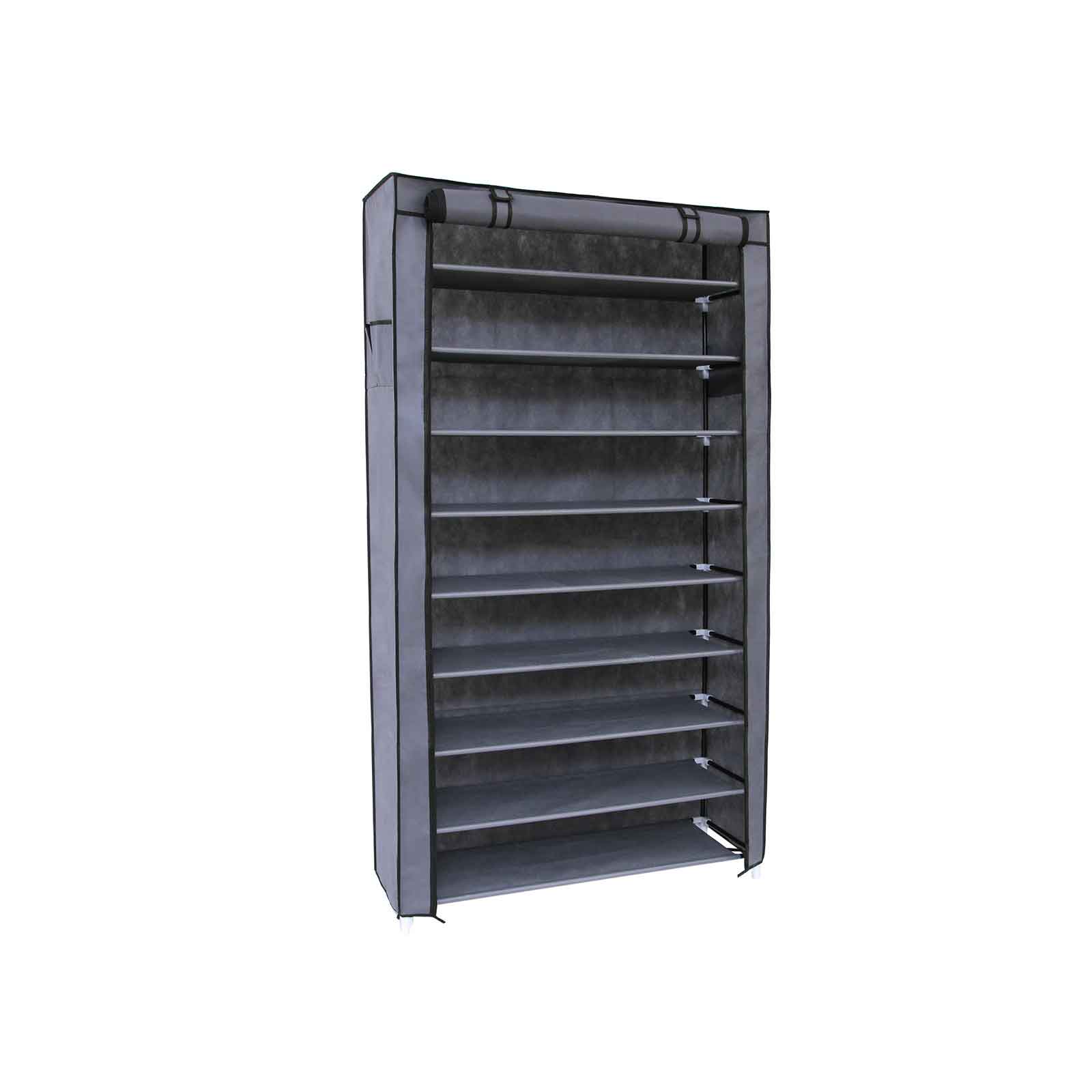 Shoe Rack – Fabric – Black – 10-Tier with Dustproof Cover, Holds Up to 40 Pairs