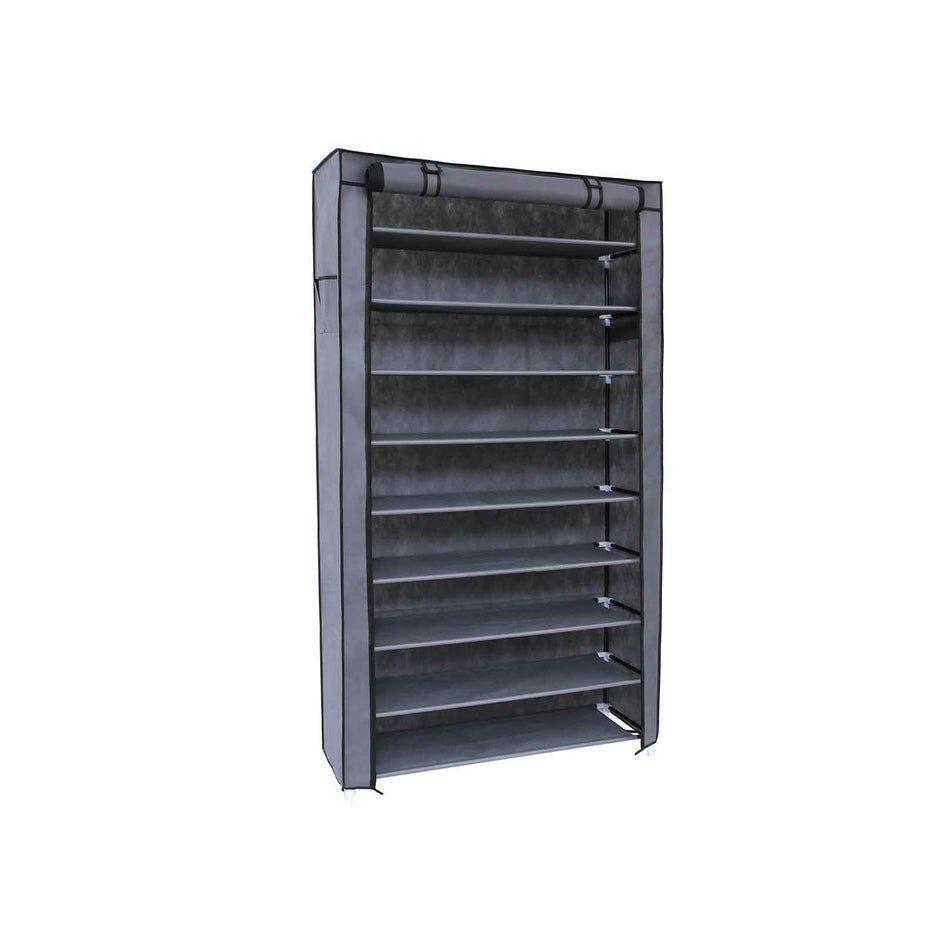 Shoe Rack – Fabric – Black – 10-Tier with Dustproof Cover, Holds Up to 40 Pairs