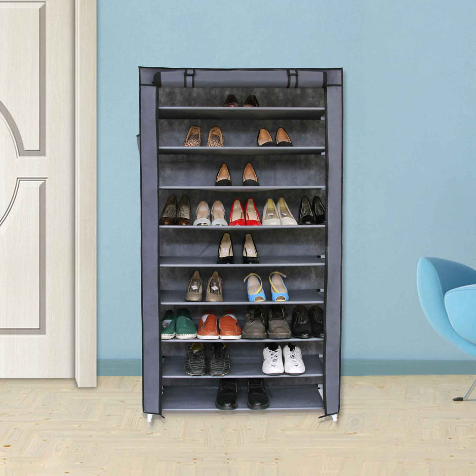 Shoe Rack – Fabric – Black – 10-Tier with Dustproof Cover, Holds Up to 40 Pairs